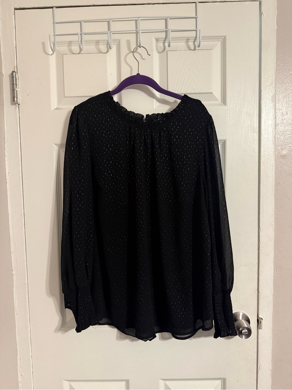 2/$30 Cynthia Rowley Black Sheer Long-Sleeve Metallic Dot Blouse